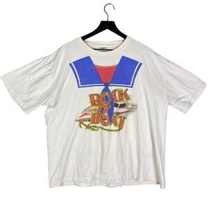 Rock D Boat Vintage‎ T-Shirt Size 2XL Graphic Short Sleeve XXL Crew Neck Beige